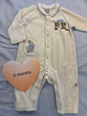 Peter Rabbit - Cream Velour Sleeper. Size  6 months